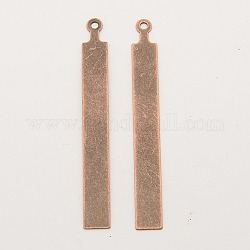 Targhette metalliche, pendenti tag tag vuoto in ottone, rettangolo, rame rosso, 67x7x0.5mm, Foro: 2 mm