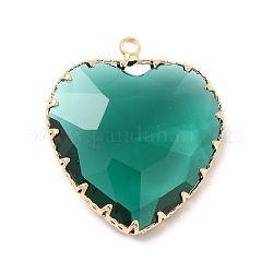 K9 pendenti di vetro, charms cuore, con risultati ottoni di ottone tonalità d'oro, sfaccettato, smeraldo, 31x28x9mm, Foro: 2 mm