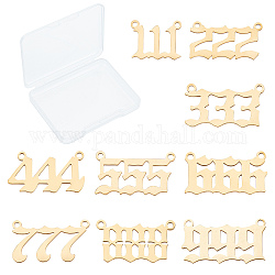 Sunnyclue Edelstahl-Anhänger, Zahl 1~9, golden, 11.5~12x15~22x1 mm, Bohrung: 1.4 mm, 9 Stück / Karton