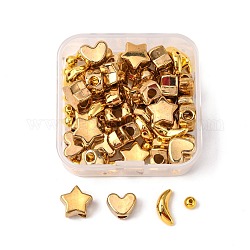 60 pz 4 perline di plastica stile ccb, cuore, luna, tondo, stella, oro, 15pcs / style