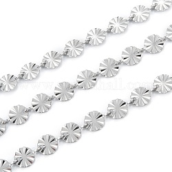3.28 Feet Handmade 304 Stainless Steel Link Chains, with Flat Round Flower Charms, Unwelded, Stainless Steel Color, link: 8.5x6x0.7~2mm