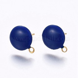 Placage ionique (ip) 304 accessoires de boucles d'oreilles en acier inoxydable, avec boucle, émail, plat rond, or, bleu, 12.5x10x2mm, Trou: 1.2mm, pin: 0.8 mm