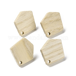 Fornituras de aretes de madera de fresno, con 304 perno de acero inoxidable, pentágono, 21.5x19mm, agujero: 2 mm, pin: 0.7 mm