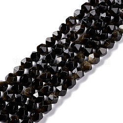 Chapelets de perles en obsidienne dorée naturelle, polygone, facette, 6x6mm, Trou: 1mm, Environ 65 pcs/chapelet, 15.55 pouce (39.5 cm)
