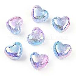 Perline di acrilico trasparente crackle, colore sfumato, cuore, azzurro, 19x22x14mm, Foro: 3.5 mm