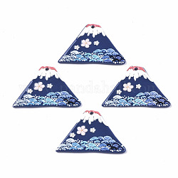 Pendentifs acryliques, 3d imprimé, volcan avec motif de fleurs, bleu marine, 24x37.5x2mm, Trou: 1.5mm