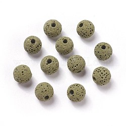 Cuentas de roca de lava natural sin encerar, para perfume perlas de aceite esencial, perlas de aromaterapia, teñido, redondo, verde oliva, 8.5mm, agujero: 1.5~2 mm