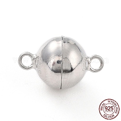 Cierres magnéticos de plata de primera ley con baño de rodio., redondo, Platino, 925mm, agujero: 14x9x9x9 mm