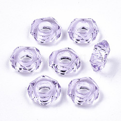 Perle europee in resina epossidica, perline con foro grande, ciambella, sfaccettato, lilla, 13~14x5mm, Foro: 6 mm