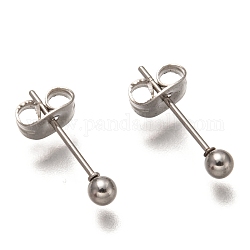 304 Stainless Steel Ball Stud Earrings, Round, 15x3mm, Pin: 0.7mm
