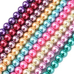 Abalorios de perla de vidrio, redondo, color mezclado, 10mm, agujero: 1~1.5 mm, aproximamente 85 pcs / cadena, 32 pulgada / hebra