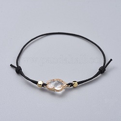 Adjustable Elastic Cord Stretch Bracelets, with Alloy Glass Links, Flower, Golden, Clear, 2-1/4 inch(5.7cm),  6-1/4 inch(16cm), 1mm