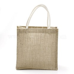 ジュートポータブルショッピングバッグ  再利用可能な食料品バッグショッピングトートバッグ  淡い茶色  25.5x25x1.1cm