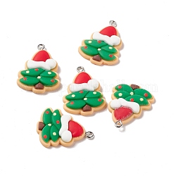 Pendentifs en résine opaque sur le thème de noël, avec les accessoires en fer de tonalité de platine, arbre de Noël, verte, 29x21.5x5.5mm, Trou: 2mm