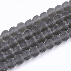 Transparent Glass Beads Strands, Frosted, Round, Gray, 10mm, Hole: 1.5mm, about 33pcs/strand, 12.9 inch