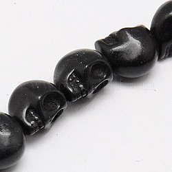 Chapelets de perles en turquoise synthétique, teinte, crane, noir, 10x8x9mm, Trou: 1mm, Environ 40 pcs/chapelet, 16 pouce