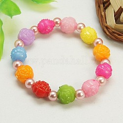 Mode Stretch-Armbänder für Kinder, mit Acryl Nachahmung Perlen und bunten Acryl Blumen Perlen, rosa, 45 mm