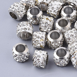 Perles européen avec strass en argile polymère, avec des noyaux simples en laiton, Perles avec un grand trou   , colonne, cristal, platine, pp11 (1.7~1.8mm), 8.5x7mm, Trou: 5mm