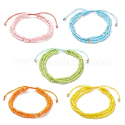 Geflochtene Perlenarmbänder aus Glassamen, dreilagiges mehrsträngiges Armband für Frauen, Mischfarbe, Innendurchmesser: 2~3 Zoll (5~7.5 cm)