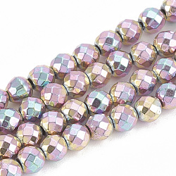 Chapelets de perles en hématite synthétique sans magnétiques, ronde, facette, arc-en-ciel plaqué, 2.5x2.5mm, Trou: 0.8mm, Environ 170 pcs/chapelet, 15.7 pouce