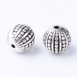 Perles en alliage de style tibétain, ronde, sans cadmium et sans plomb, argent antique, 10.5~11x10mm, Trou: 1.5mm