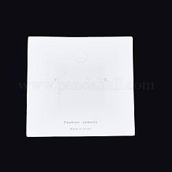 Tarjetas de la exhibición de la joya de cartón, para collares, etiquetas colgantes de joyería, cuadrado con joyería de moda de palabra, blanco, 8x8x0.04 cm