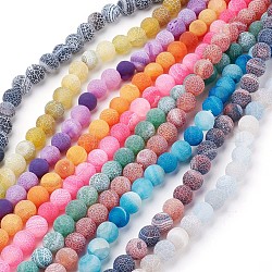 Natural Crackle Agate Beads Strands, Dyed, Round, Grade A, Mixed Color, 10mm, Hole: 1mm, about 39pcs/strand, 14.9 inch