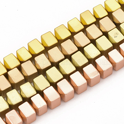 Electroplate Non-magnetic Synthetic Hematite Beads Strands, Matte Style, Cube, Mixed Color, 6x6x6mm, Hole: 1mm, about 68pcs/strand, 16.1 inch