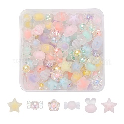 Perles en acrylique transparente, mat, Perle en bourrelet, bonbons & fleur & étoile & lapin, couleur mixte, couleur mixte, 14x15x8.5mm, Trou: 2mm, environ 70g/boîte
