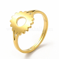 Placcatura ionica (ip) 304 anello regolabile girasole in acciaio inossidabile da donna, vero placcato oro 18k, misura degli stati uniti 6 1/4 (16.7mm)