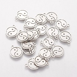 Ciondoli in acciaio inossidabile feng shui 304, piatta e rotonda con yin yang, colore acciaio inossidabile, 14x12x1mm, Foro: 1 mm