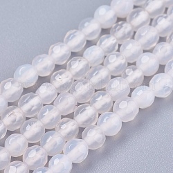Natural Agate Round Beads Strand, Dyed, Faceted, Antique White, 4mm, Hole: 0.9mm