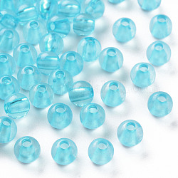 Perles en acrylique transparente, ronde, bleu profond du ciel, 6x5mm, Trou: 1.8mm, environ 440 pcs/50 g