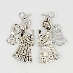 Tibetan Style Alloy Pendants, Antique Silver, Lead Free and Cadmium Free, Praying Angel, 51mm long, 30mm wide, 4mm thick, hole: 4mm