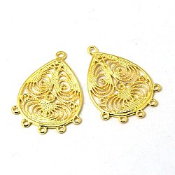 Brass Links, Lead Free, Teardrop, Filigree, Golden, Size: about 19.5mm wide, 28mm long, 1mm thick, hole: 1.5mm