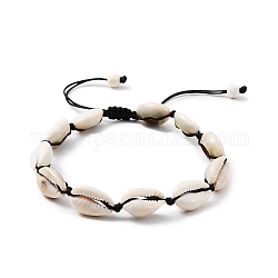 Fußkettchen aus geflochtenen Perlen aus Naturmuschel mit synthetischen türkisfarbenen Perlen, Verstellbares Fußkettchen aus geflochtenem Nylon, Schwarz, Innendurchmesser: 2-1/8~3-3/8 Zoll (5.35~8.5 cm)
