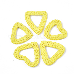 Anelli di maglia intrecciati a mano canna / rattan, per fare orecchini di paglia e collane, tinto, cuore, giallo, 37~45x40~48x4~6mm, misura interiore: 14~24x22~31 mm