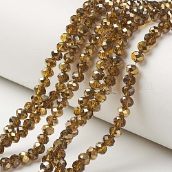 Placcare trasparente perle di vetro fili, metà d'oro placcato, sfaccettato, rondelle, verga d'oro scuro, 4x3mm, Foro: 0.4 mm, circa 130pcs/filo, 16.54 pollici (42 cm)