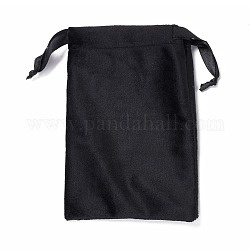 ビロードのアクセサリー類の巾着袋  サテンリボン付き  長方形  ブラック  15x10x0.3cm