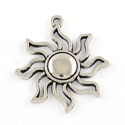Sonnenfinsternis-Anhänger aus Legierung im tibetischen Stil, cadmiumfrei und bleifrei, Sonne, Antik Silber Farbe, 34x31x3 mm, Bohrung: 2 mm