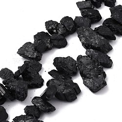 Rough Raw Natural Black Stone Beads Strands, Nuggets, 2~20x12~42x2~14.5mm, Hole: 1mm, about 47pcs/strand, 15.75''(40cm)