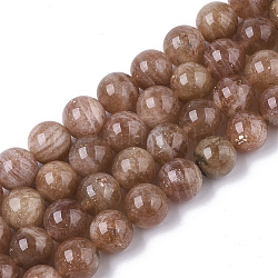 Chapelets de perles de sunstone naturelle naturelles, ronde, 10mm, Trou: 1mm, Environ 44~45 pcs/chapelet, 16.14 pouce (41 cm)