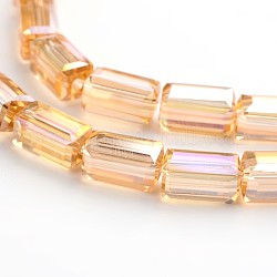 Colore ab placcato sfaccettate cuboide Placchi perle di vetro fili, arancione, 8x4x4mm, Foro: 1 mm, circa 50pcs/filo, 16 pollice