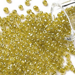 Glass Seed Beads, Trans. Colours Lustered, Round, Yellow, 4mm, Hole: 1.5mm, about 500pcs/50g, 50g/bag, 18bags/2pounds
