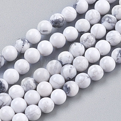 Natürliche Howlith Perlen Stränge, Runde, weiß, 10 mm, Bohrung: 1 mm, ca. 19 Stk. / Strang, 7.6 Zoll