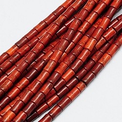 Синтетических нитей бирюзовые бусы, окрашенные, колонка, огнеупорный кирпич, 6x4 мм, отверстие : 1 мм, около 64 шт / нитка, 15.5 дюйм
