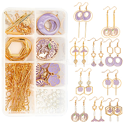 SUNNYCLUE DIY Flower Dangle Earring Making Kits, Including Alloy Enamel Pendants & Links, Brass Earring Hooks, Glass Pearl Beads, Iron Pin & Jump Rings, Golden, 162pcs/box