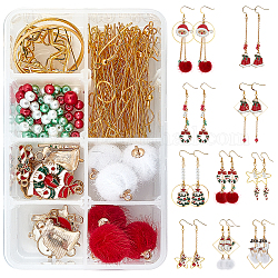 Sunnyclue 237 pièce bricolage kits de fabrication de boucles d'oreilles sur le thème de Noël, y compris les pendentifs en alliage émaillé, pendentifs recouverts de fausse fourrure, Perles en verre nacré, Accessoires en laiton, couleur mixte