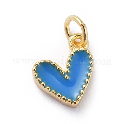 Ciondoli in smalto, con accessori di ottone, cuore, vero placcato oro 18k, dodger blu, 9x7x2.5mm, Foro: 2.5 mm