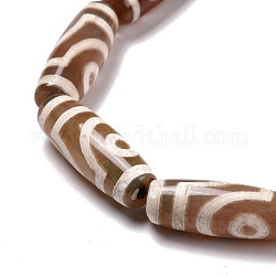Tibetan Style 2-Eye dZi Beads Strands, Natural Agate Beads, Dyed & Heated, Oval/Oblong, Antique White, 30x11.5~12mm, Hole: 2mm, about 10pcs/strand, 14.1 inch(36cm)